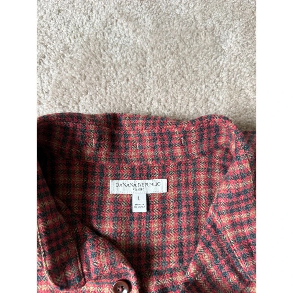 Banana Republic Mens Shirt Overshirt NEW RELAXED FIT FLANNEL Plaid Red Large